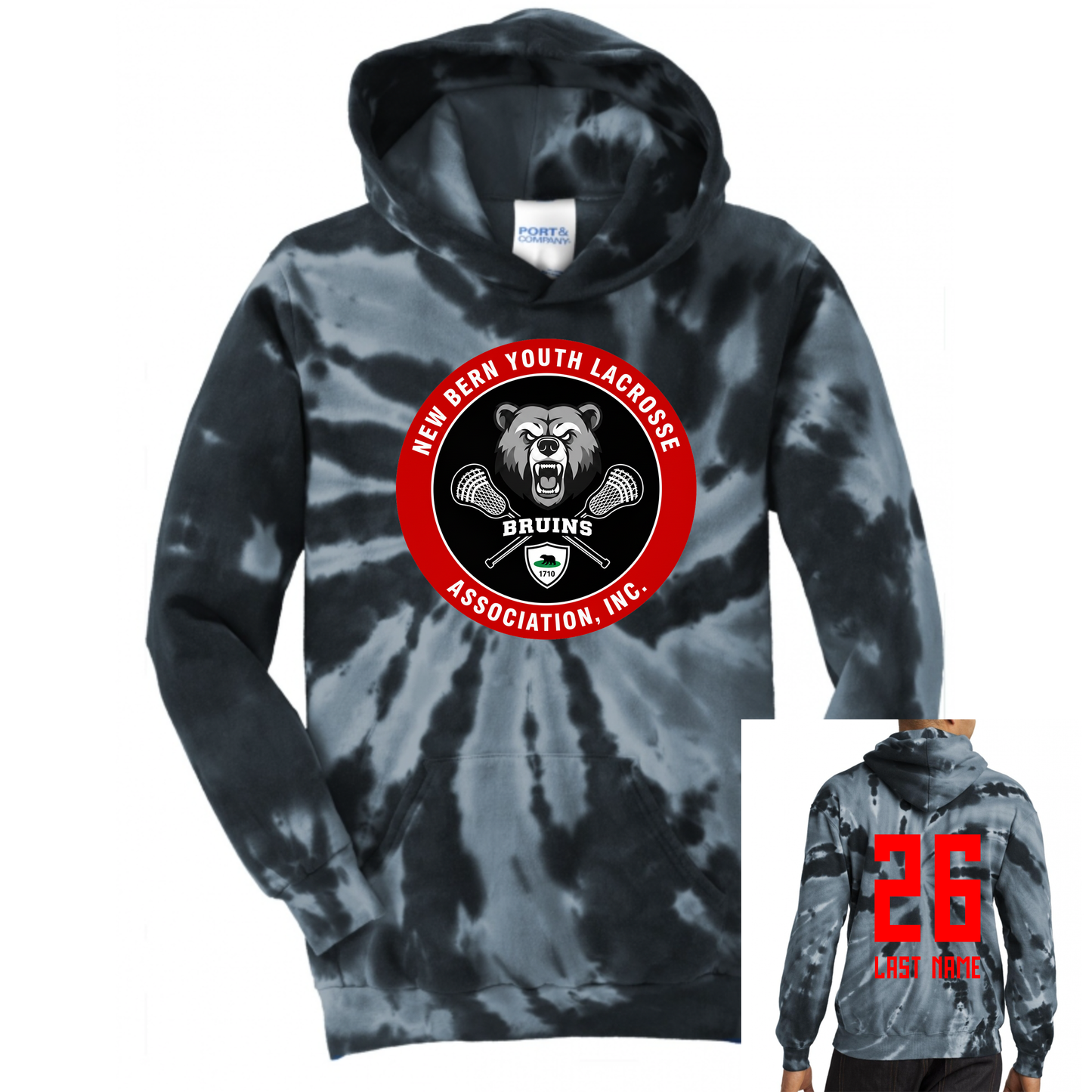 New Bern Bruins Tie Dye Cotton Hoodie