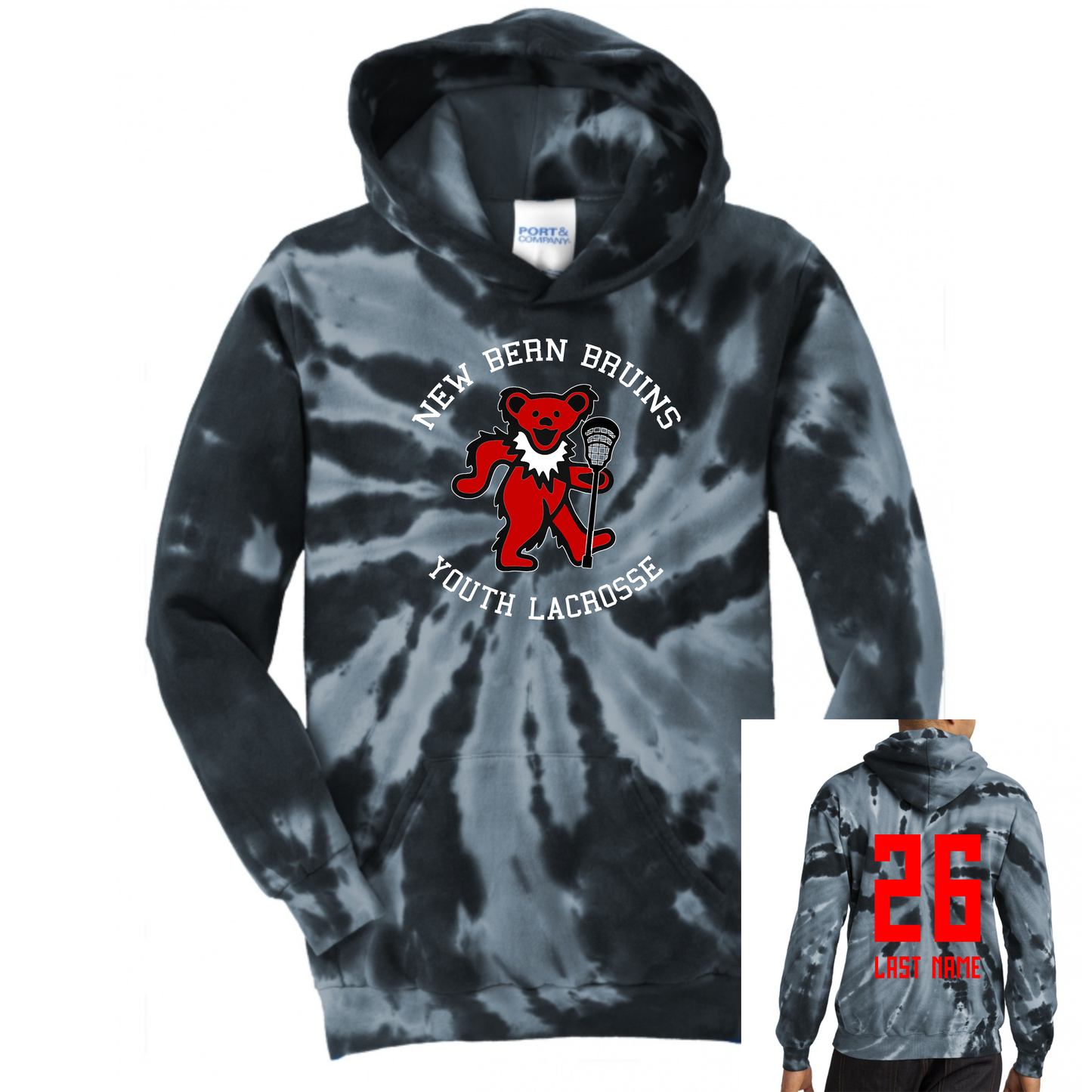 New Bern Bruins Tie Dye Cotton Hoodie